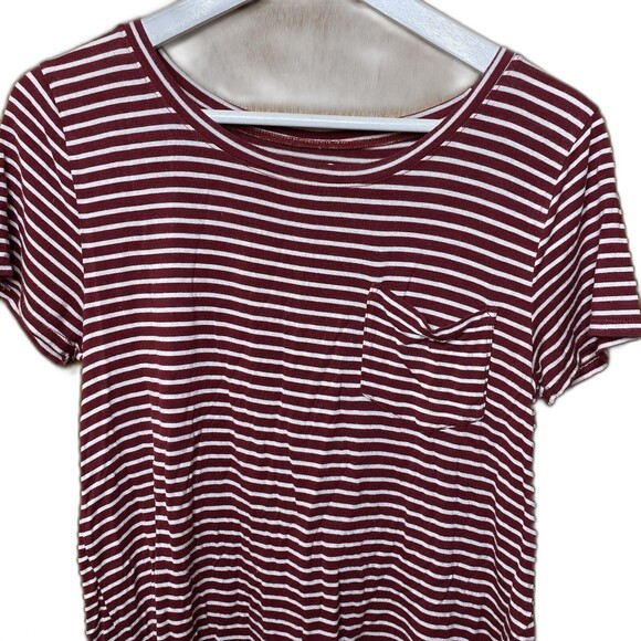 HOLLISTER T-Shirt Loose Striped Pocket Short Sleeves Blouse Womens S Maroon Red - Picture 1 of 9